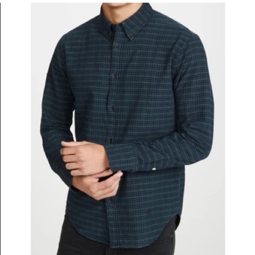 rag & bone Long Sleeve Button Down Tomlin Flannel Shirt Navy Plaid Fit 2 Size M